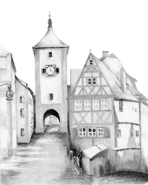Ron Berry  'Rothenburg', created in 2004, Original Drawing Pencil.