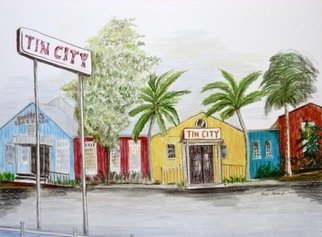 Ron Berry: 'Tin City  Panorama', 2011 Pencil Drawing, Beach. 