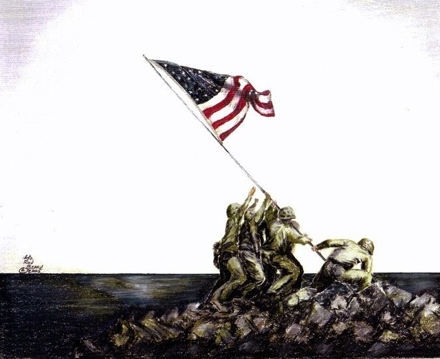Artist Ron Berry. 'United States Marines On Iwo Jima' Artwork Image, Created in 2007, Original Drawing Pencil. #art #artist