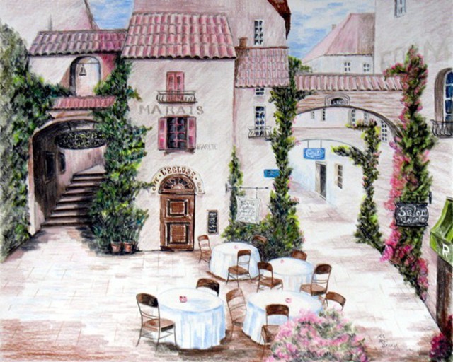Ron Berry  'Village Cafe II', created in 2008, Original Drawing Pencil.