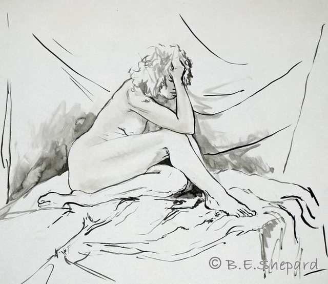 Artist Barbara Shepard. 'Woman Seated' Artwork Image, Created in 1987, Original Painting Ink. #art #artist