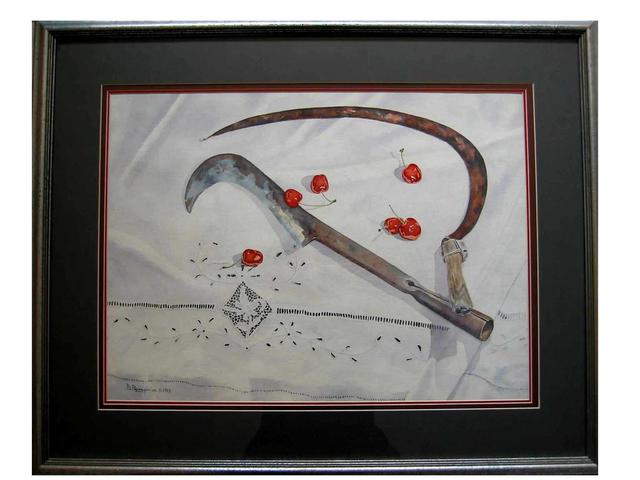 Artist Bessie Papazafiriou. 'Cherries' Artwork Image, Created in 1985, Original Mixed Media. #art #artist