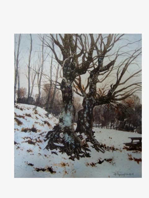 Bessie Papazafiriou  'Two Trees In Metsovo', created in 2003, Original Mixed Media.
