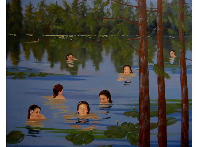 Artist Bessie Papazafiriou. 'Water Nymphs' Artwork Image, Created in 2002, Original Mixed Media. #art #artist