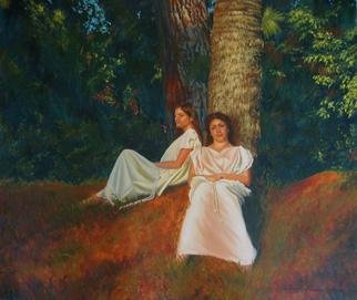 Bessie Papazafiriou: 'Wood Nymphs', 2006 Oil Painting, Mythology. The Greeks believed that various divinities protected nature.  These divinities were known as nymphs.  This painting depicts young women of the forest known as wood nymphs who protected trees.  It was believed that anyone who caught a glimpse of a nymph was blessed with good fortune and those who abused ...