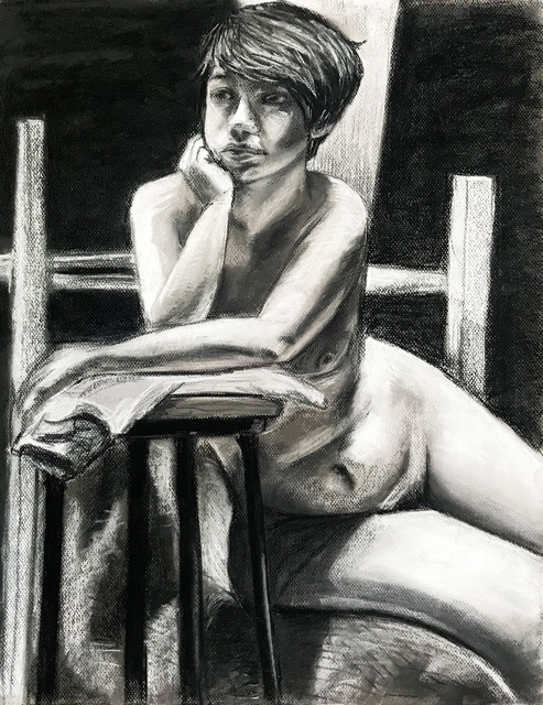 Bethany Walmsley  'Contemplating', created in 2019, Original Drawing Charcoal.