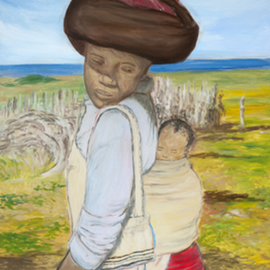 Vaughn Tucker: 'African Mother and Child', 2011 Oil Painting, Culture. Artist Description:          Figure , lying  down, oil paint, detail art, fine art, 20 x 20, size  , land scape        ...