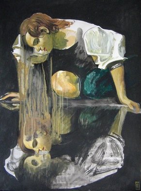Julia Bezshtanko: 'narcissus', 2020 Tempera Painting, Mythology. paper, tempera...