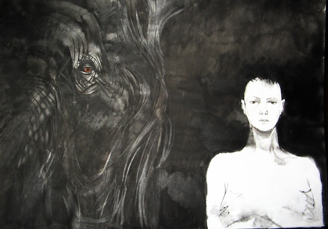 Julia Bezshtanko  'With The Elephant', created in 2020, Original Painting Ink.