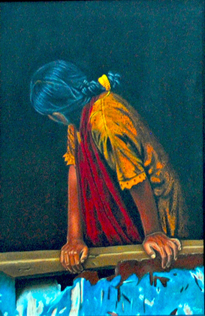 Kamal Bhandari  'Looking Back', created in 2010, Original Watercolor.