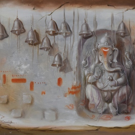 Durshit Bhaskar Artwork Ganesha Vighnahara, 2015 Oil Painting, Religious