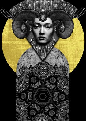 Biljana Kajevic: 'pitys', 2016 Digital Art, Surrealism. Mixed media, digital collage and golden foil...