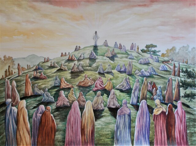 Artist J Collins. 'Jesus Sermon On The Mount' Artwork Image, Created in 2013, Original Illustration. #art #artist