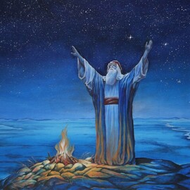 Jim Collins: 'abraham', 2014 Oil Painting, Biblical. Artist Description: Abraham worships after God reveals his seed will be numbered as the stars in heaven...