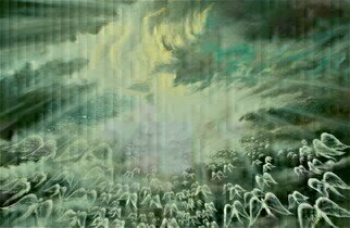 Jim Collins: 'the heavenly host', 2007 Oil Painting, Christian. Millions of angels worship God around His throne in Heaven from revelation 4...
