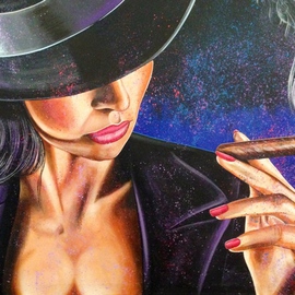 Bill Lopa Artwork Cigar Lady, 2015 Acrylic Painting, Inspirational