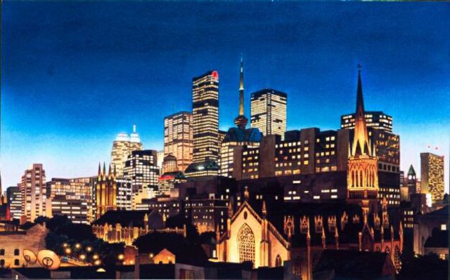Bill Pullen  'Lighted City', created in 2002, Original Painting Acrylic.
