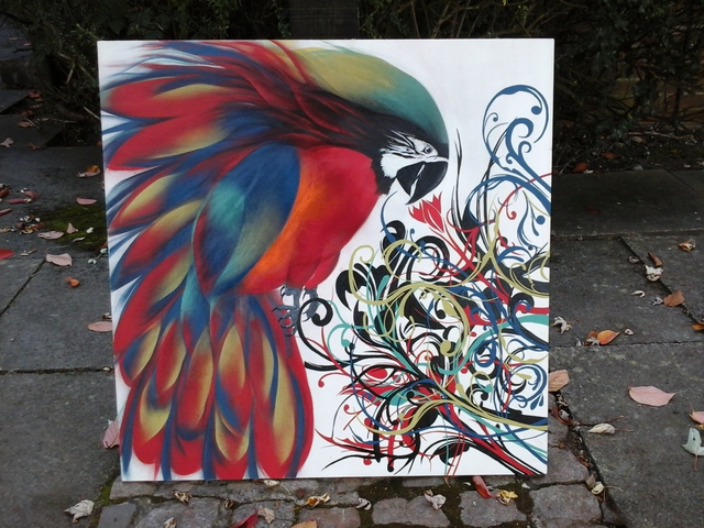 Bizzy Panchal  'Flaming Parrot', created in 2014, Original Painting Acrylic.