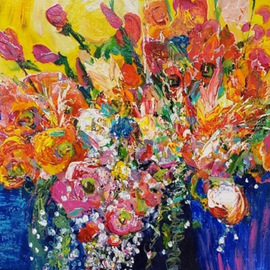 Simpson Barbara: 'BUCKETS OF LOVE', 2018 Acrylic Painting, Floral. Artist Description: Because our home is filled with aEUR~buckets of loveaEURtm and always is, as a result, I am thrilled with the outcome of this painting.  As a result, this painting came to life.  I am a wee bit spoiled with bouquets of flowers I receive from my sweetie.  He ...