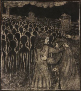 Bert Menco: 'Shylock 1943 Acta Fabula Est', 2015 Intaglio, History.  A mezzotint depicting the likely fate of Shylock and his daughter Jessica had they lived in mainland Europe in the early forties of the last century. The print was largely prepared during a residency at 