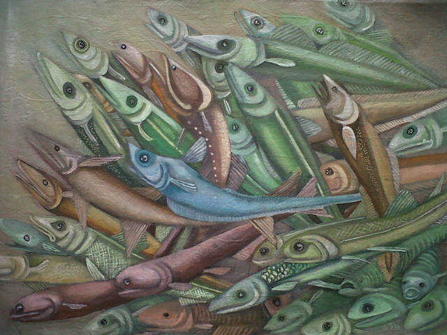 Artist Tobi Bolaji. 'Fish Rising' Artwork Image, Created in 2015, Original Mixed Media. #art #artist
