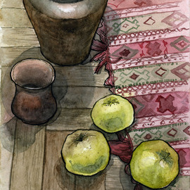 Julia Bolshakova Artwork Apples, 2014 Ink Drawing, Food