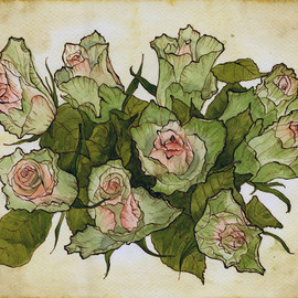 Julia Bolshakova Artwork Roses, 2015 Ink Drawing, Floral