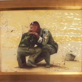 Bonie Bolen: 'The Cost', 2008 Oil Painting, Military. Artist Description: Oil on gold leaf on canvas. Gold Leaf frame. ...