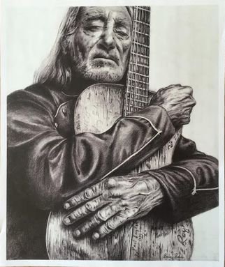 Bonie Bolen: 'Willie Nelson and Trigger, small print ', 2016 Pencil Drawing, Music. Original drawing from a photographers view. Original not for sale but this photo shows prints that are available. Thank you....