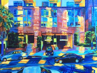 Bonnie Lambert: 'Reflect', 2014 Oil Painting, Cityscape.  twilight, cityscape, building, shadows, reflections, windows, car, street, road, city, town, condo, parking, travel, afternoon, high- rise, blue, bright, home, apartment, underground, busy, neighborhood, sun, balcony, windows, doors, rush, automobile ...