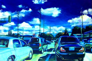 Bonnie Lambert: 'a good day', 2016 Oil Painting, Cityscape. cars, sky, afternoon, traffic, neighborhood, blue, clouds, rush, cityscape, urbanscape, ...