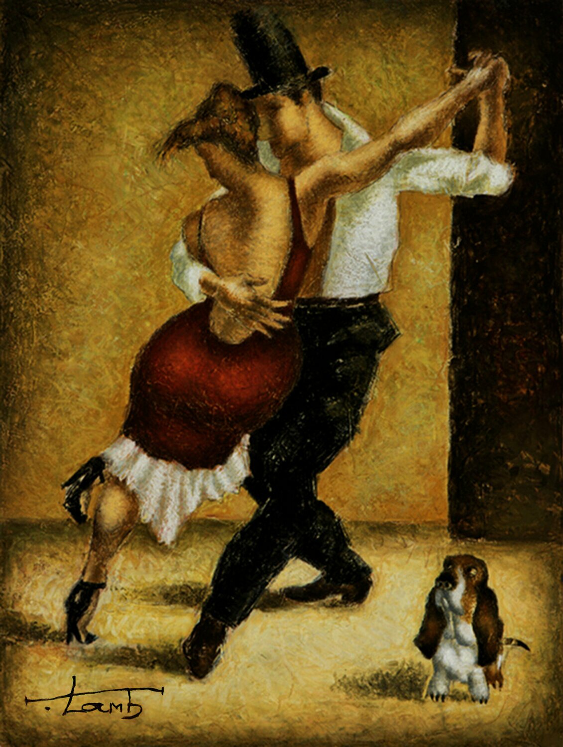 Steven Lamb: 'dancing with a dog', 2022 Mixed Media, Figurative. The Dance scenes have always inspired me. I often observe these scenes, and they get printed in my memory. Sometimes.  I ve been watching these events closely, trying to explain the situation psychologically. I am aware that this is my interpretation, but this is the art seen through the prism ...