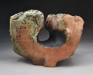 Robert Pulley: 'Conic Oculus', 2019 Clay Sculpture, Abstract. The term oculus refers to the conical piercing of this simple form that frames a view.  This could be installed outdoors on a patio or in a garden.  A hole in the bottom can anchor it to a stone or steel plate for stability.  Hardware available on request. ...