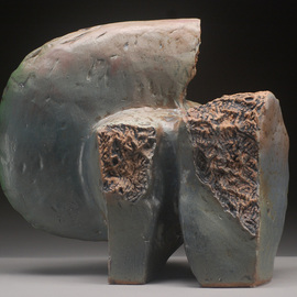 Robert Pulley: 'Turn Around', 2012 Ceramic Sculpture, Abstract. Artist Description:  Hand built stoneware clay sculpture.  Organic form.Rose, blue grey, tan, grey green glaze over copper stain. ...