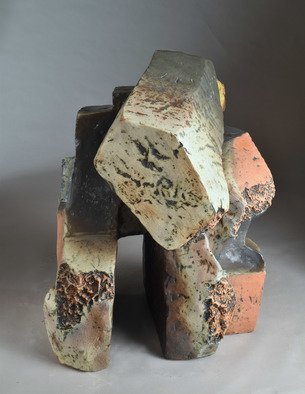 Robert Pulley: 'organicgeometry', 2019 Clay Sculpture, Abstract. This abstract organic sculpture made of hand built clay is a cluster of loose geometric forms glazed in mottled natural colors. It is very much an in- the- round sculpture with views dramatically changing as one moves around it. Install indoors or outside in the garden or patio. ...
