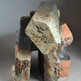 Robert Pulley: 'organicgeometry', 2019 Clay Sculpture, Abstract. Artist Description: This abstract organic sculpture made of hand built clay is a cluster of loose geometric forms glazed in mottled natural colors. It is very much an in- the- round sculpture with views dramatically changing as one moves around it. Install indoors or outside in the garden or patio. ...