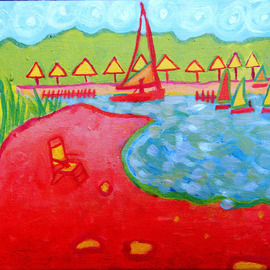 Debra Bretton Robinson: 'Chappaquidick Beach Club', 2010 Acrylic Painting, Beach. Artist Description:  This was painted on beach by the Edgartown light, Martha's Vineyard, MA.    ...