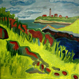 Debra Bretton Robinson: 'Misery Island', 2010 Acrylic Painting, Beach. Artist Description:   This was painted on the beach of Misery Island off the coast of Beverly, MA. The Baxter Island Light can be seen in the distance.    ...