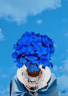Bruce Mbugua: 'blooming in blue', 2022 Digital Art, Ethnic. Heart on the sleeve, head in the sky...
