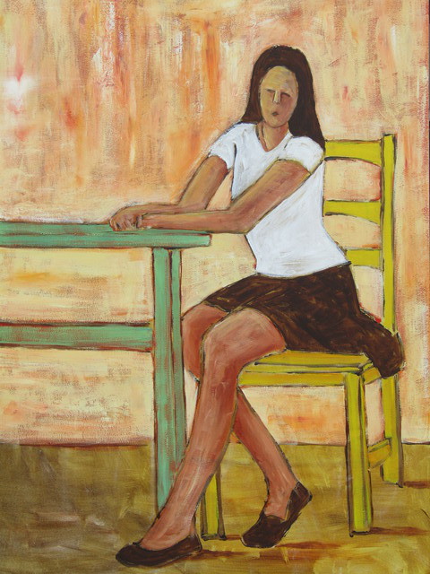 Bryce Brown  'Girl At A Table', created in 2016, Original Painting Acrylic.