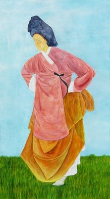 Bryce Brown: 'Go Lightly', 2015 Acrylic Painting, Figurative.  The second piece in my Eurasia series. These are unashamedly decorative works and a return to the figure with flowing fabric, more light and colour.In Go Lightly, I've created a balance between the delicate steps of the figure and the visual weight of the garments. She looks cautiously...