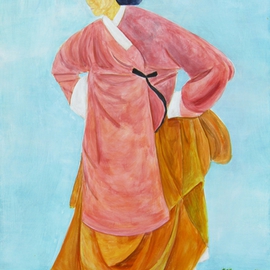 Bryce Brown: 'Go Lightly', 2015 Acrylic Painting, Figurative. Artist Description:  The second piece in my Eurasia series. These are unashamedly decorative works and a return to the figure with flowing fabric, more light and colour.In Go Lightly, I've created a balance between the delicate steps of the figure and the visual weight of the garments. She ...