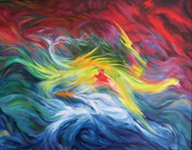 Bukhina Maya  'Sea Storm', created in 2000, Original Painting Oil.