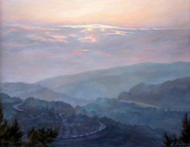 Artist Bukhina Maya. ' Evening In The Mountains' Artwork Image, Created in 2008, Original Painting Oil. #art #artist