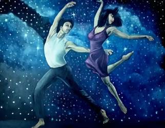 Kiran Kumar: 'Dancing Stars', 2018 Oil Painting, Dance. Dancing Stars shine brighter in universe...