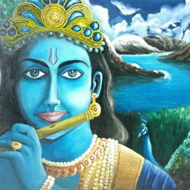 Kiran Kumar: 'krishna', 2018 Oil Painting, Hindu. Artist Description: Lord Krishna s Beautiful World...