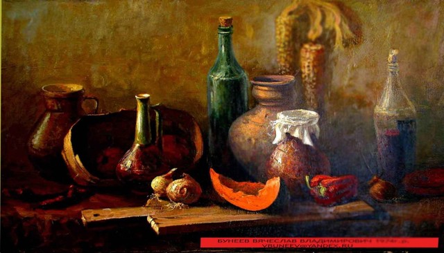 Slava Buneev  'Still Life With A Pumpkin', created in 1998, Original Painting Oil.