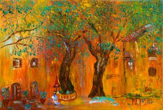 Marie-france Busset: 'PLACE SOUS LES PLATANES', 2010 Oil Painting, Landscape. 