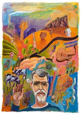 William B Hogan: 'self with friends', 2020 Acrylic Painting, Animals. self portrait with friends...