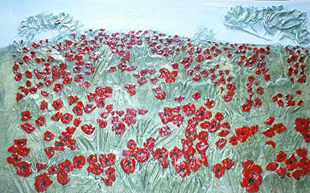 Catherine Anderson  'Poppy Field', created in 2016, Original Bas Relief.